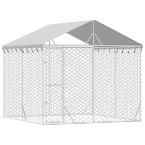 Aplusliving-Outdoor Dog Kennel with Roof Silver 3x3x2.5 m Galvanised Steel