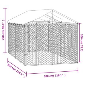 Aplusliving-Outdoor Dog Kennel with Roof Silver 3x3x2.5 m Galvanised Steel