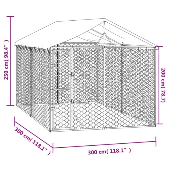 Aplusliving-Outdoor Dog Kennel with Roof Silver 3x3x2.5 m Galvanised Steel