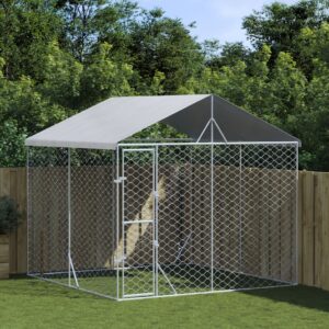 Aplusliving-Outdoor Dog Kennel with Roof Silver 3x3x2.5 m Galvanised Steel