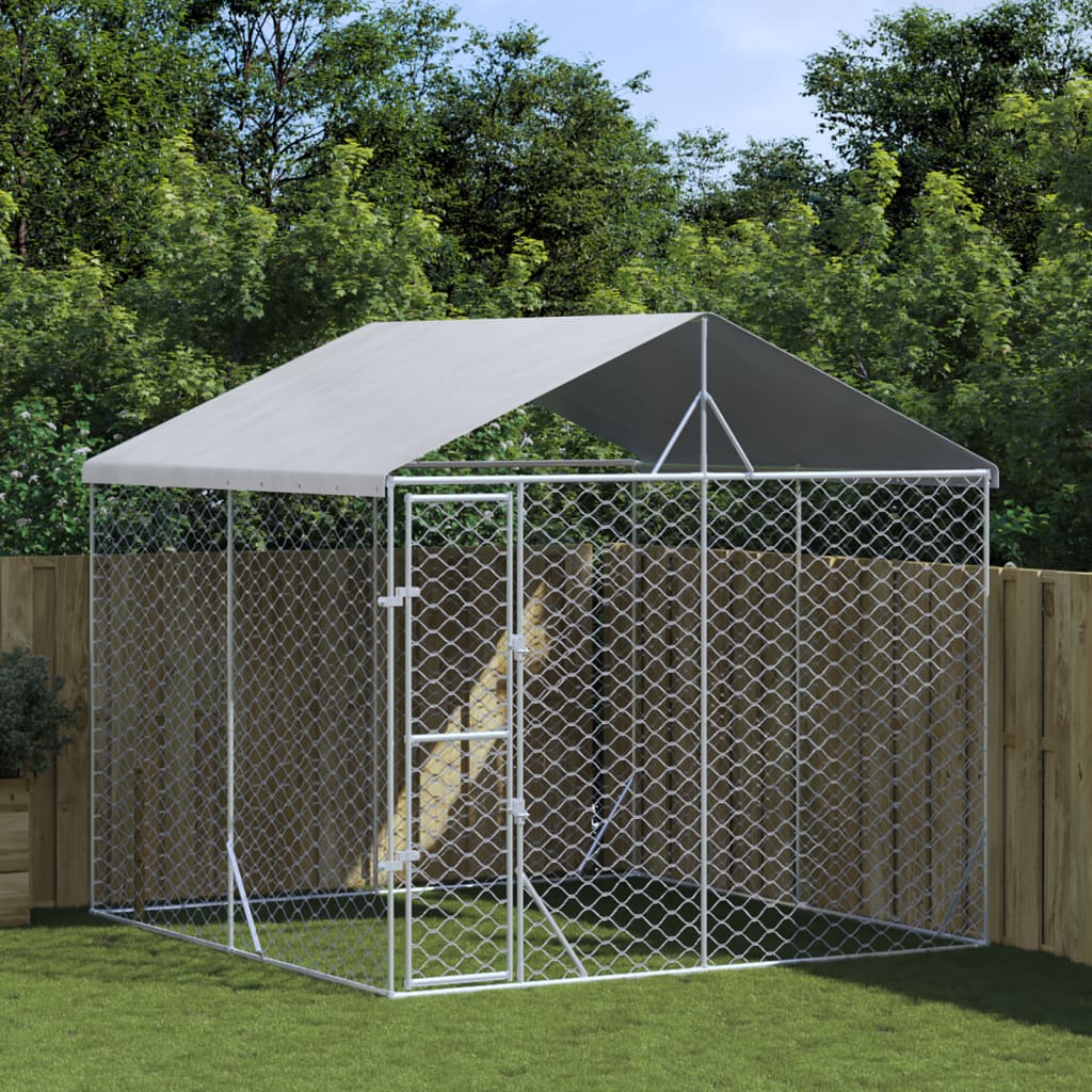 Aplusliving-Outdoor Dog Kennel with Roof Silver 3x3x2.5 m Galvanised Steel