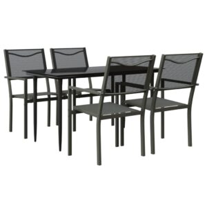 Aplusliving-5 Piece Garden Dining Set Black Steel and Textilene