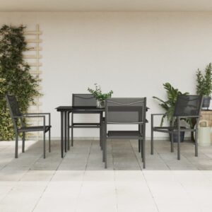 Aplusliving-5 Piece Garden Dining Set Black Steel and Textilene