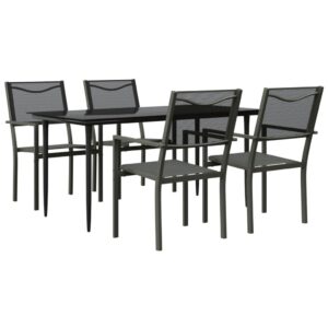 Aplusliving-5 Piece Garden Dining Set Black Steel and Textilene