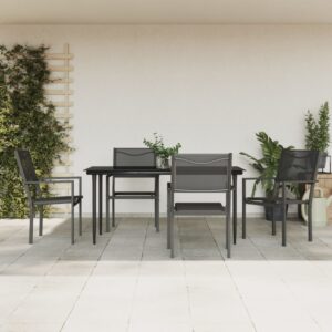 Aplusliving-5 Piece Garden Dining Set Black Steel and Textilene