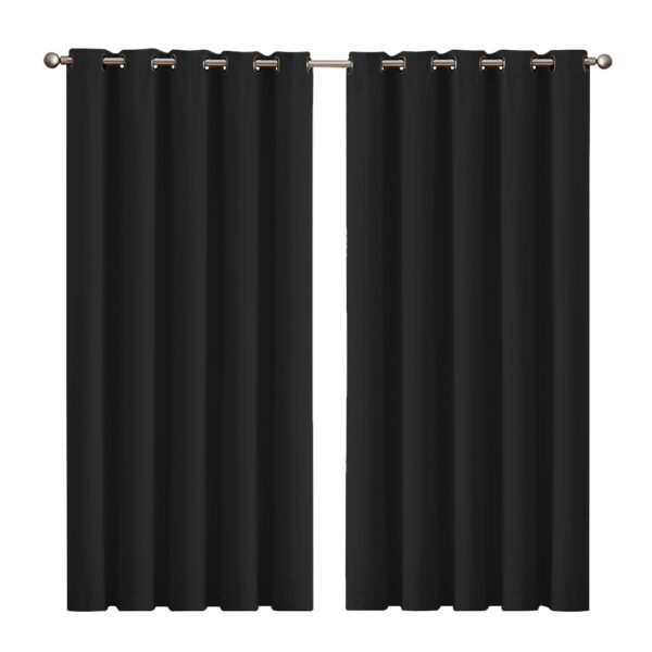 Aplusliving-2x Blockout Curtains Panels 3 Layers Black