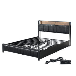 Aplusliving-Queen Bed Frame PU 4 Drawer USB Charge
