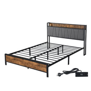 Aplusliving-Queen Bed Frame Tufted Headboard USB Charge