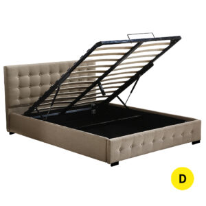 Aplusliving-Fabric Bed Frame Double Gas Lift Double Beige