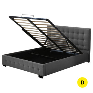 Aplusliving-Gas Lift Bed Frame Fabric Base Double Dark Grey