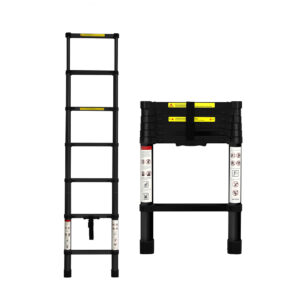 Aplusliving-Multipurpose Aluminium Ladder Telescopic 2M Black 2 Meter